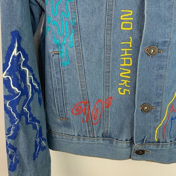 NWOT Brooklyn Cloth Streetwear Graffiti Denim Button Up Jacket unisex size small - Picture 5 of 14